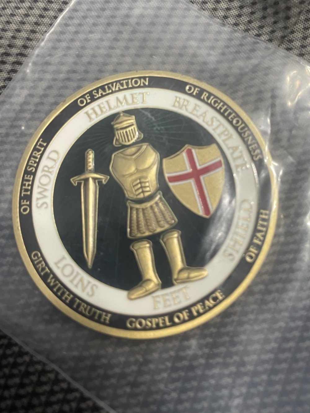 Knight Armor Challenge Coin - Black, Gold, White, Red